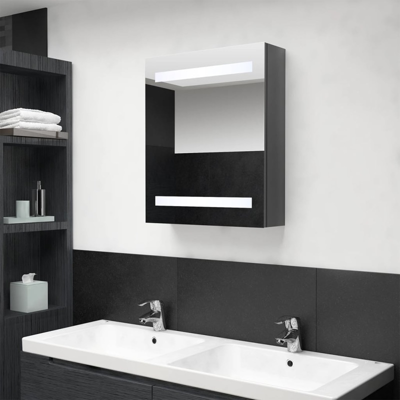 Armoire de salle de bain  miroir LED Gris brillant 50x14x60 cm