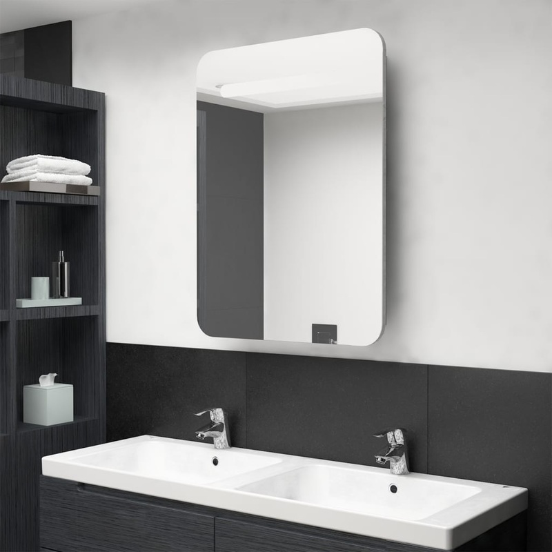 Armoire de salle de bain  miroir LED gris bton 60x11x80 cm
