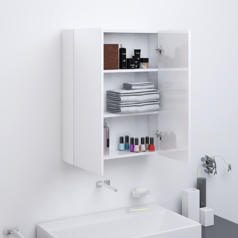 Armoire  miroir de salle de bain 60x15x75cm MDF Blanc brillant