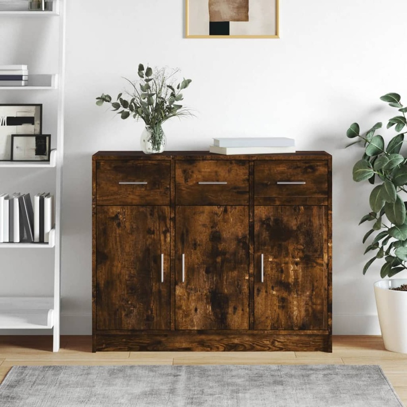 Buffet chne fum 91x28x75 cm bois d'ingnierie