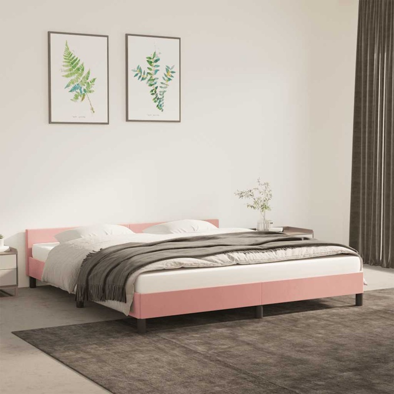 Cadre de lit et tte de lit sans matelas rose 160x200cm velours