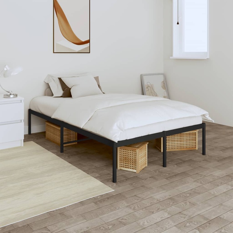 Cadre de lit mtal sans matelas noir 120x190 cm