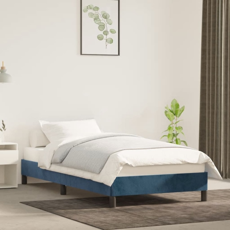 Cadre de lit sans matelas bleu fonc 90x190 cm velours