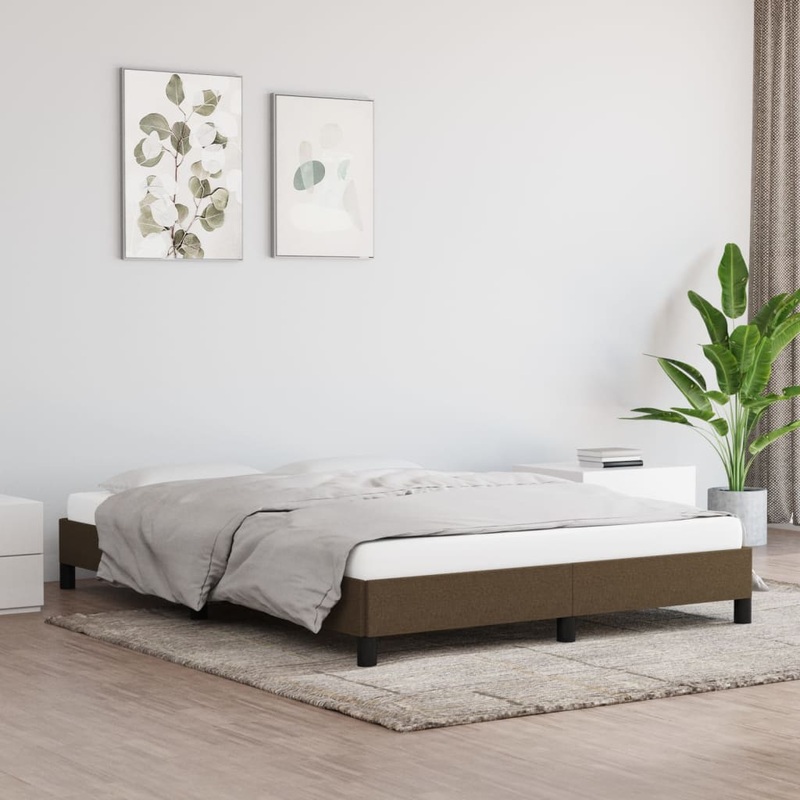 Cadre de lit sans matelas marron fonc 140x190 cm tissu
