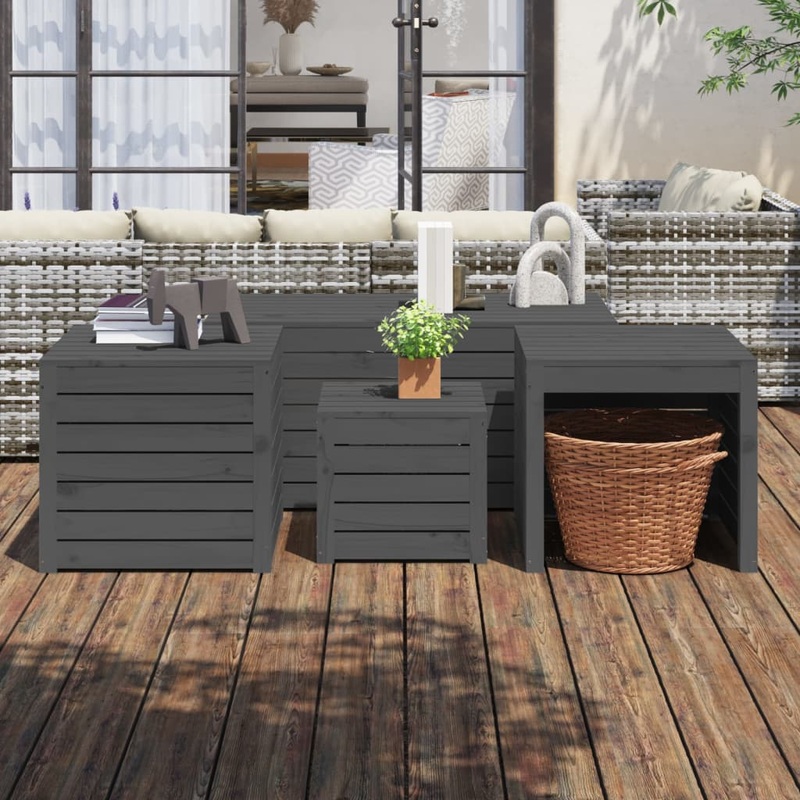 Ensemble de botes de jardin 4 pcs gris bois de pin massif