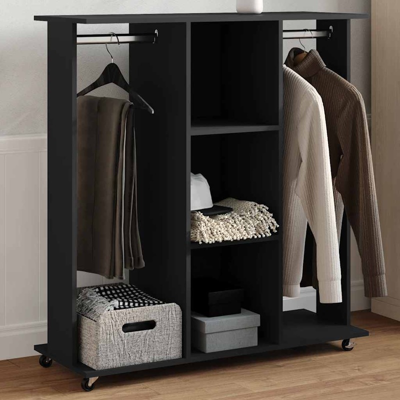 Garde-robe avec roues noir 102x38x110 cm bois d'ingnierie