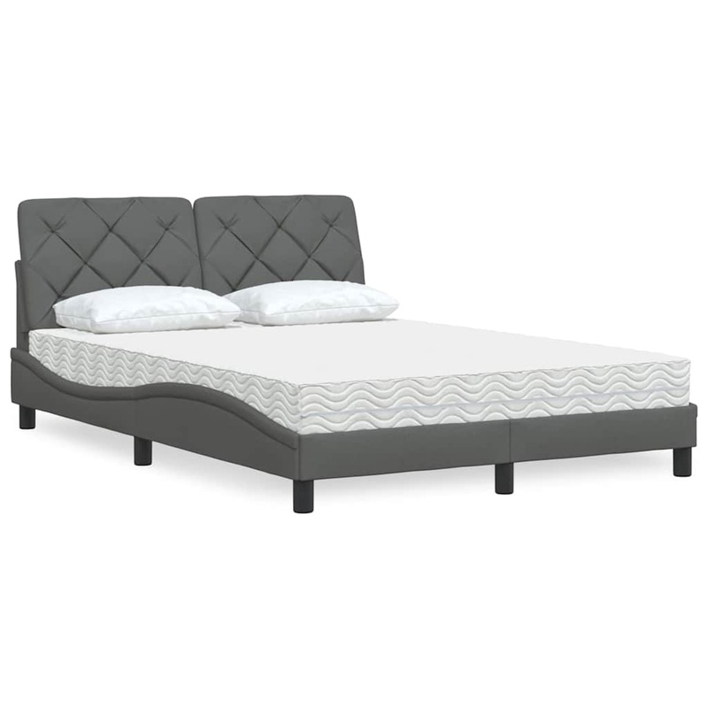 Lit avec matelas gris fonc 140x190 cm tissu
