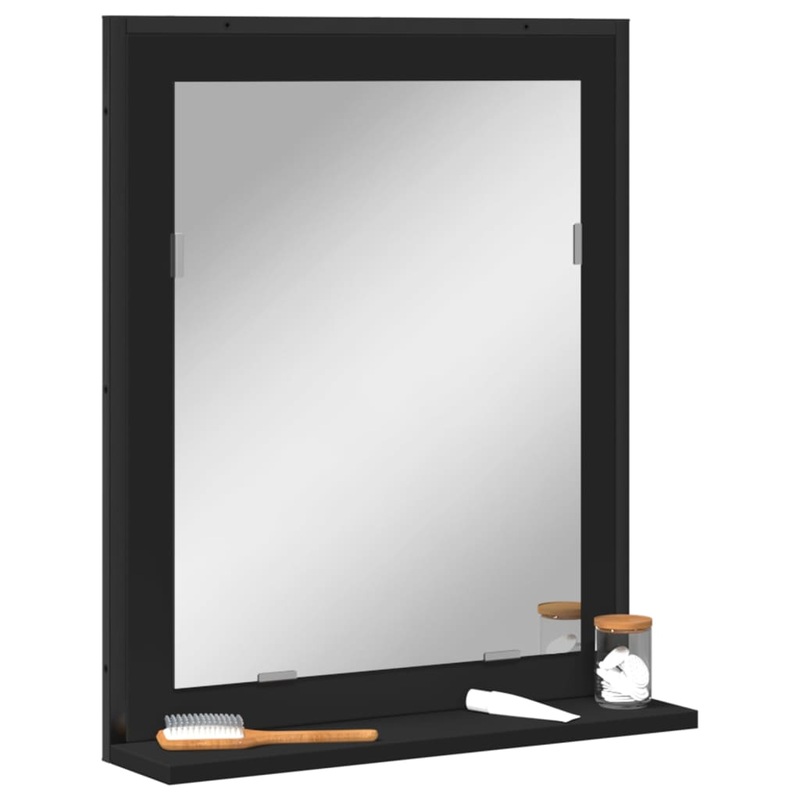 Miroir de salle de bain avec tagre noir bois dingnierie