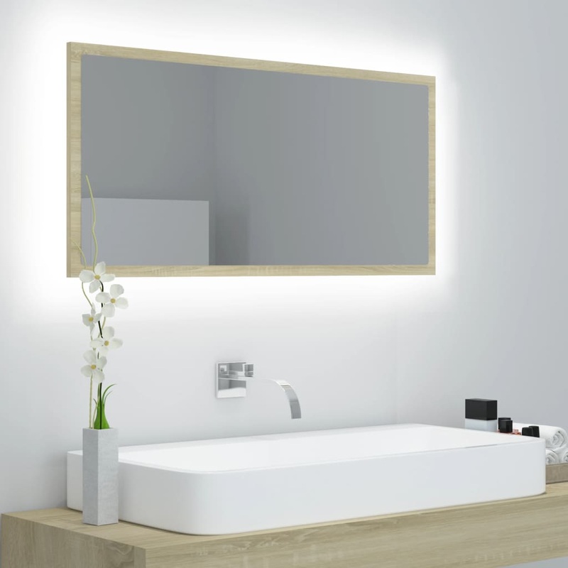 Miroir LED de salle de bain Chne sonoma 90x8,5x37 cm Acrylique