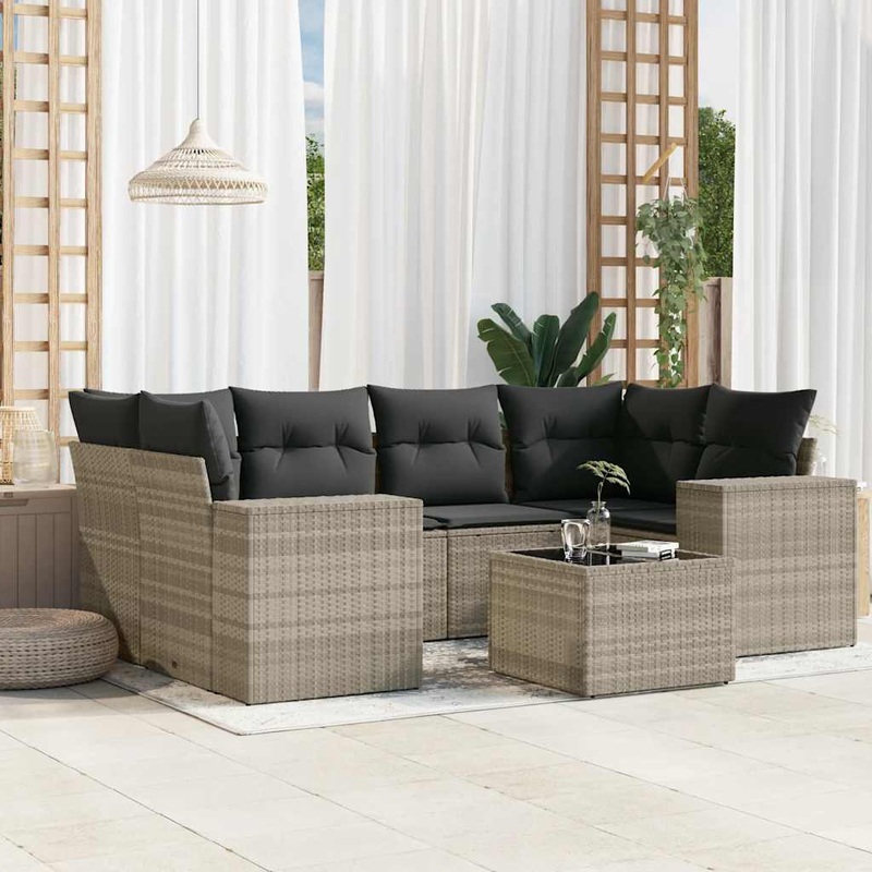 Salon de jardin avec coussins 7 pcs gris clair rsine tresse