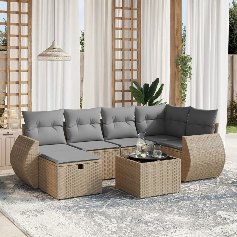 Salon de jardin avec coussins 7pcs mlange beige rsine tresse