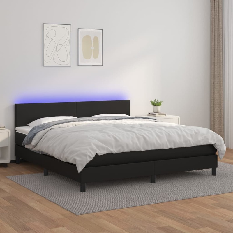 Sommier  lattes de lit avec matelas et LED Noir 160x200 cm