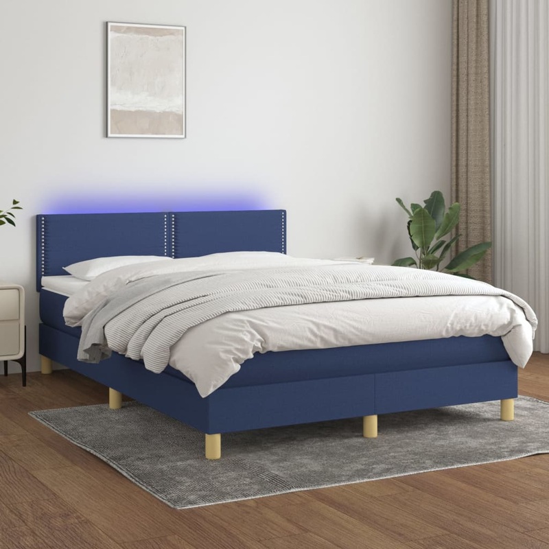 Sommier  lattes de lit avec matelas LED Bleu 140x190 cm Tissu