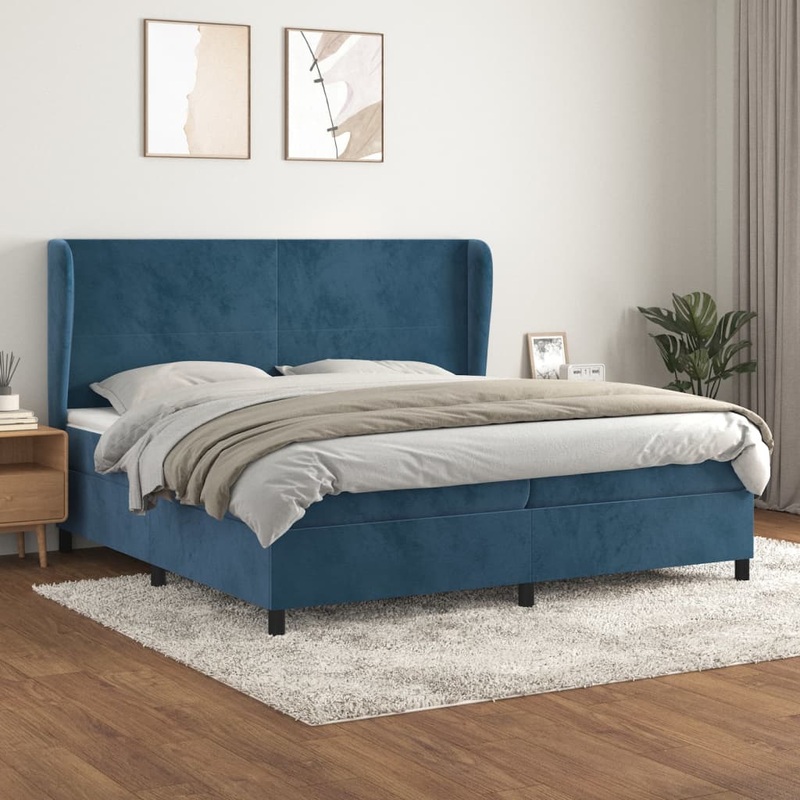 Sommier  lattes de lit et matelas Bleu fonc 200x200cm Velours