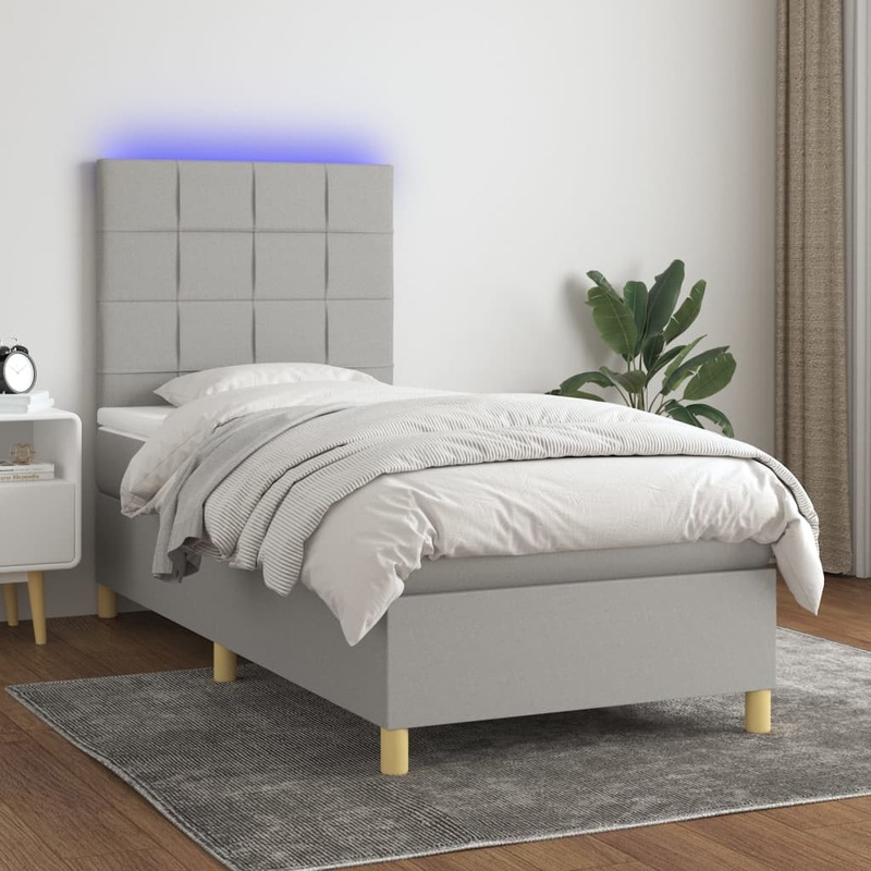 Sommier  lattes de lit et matelas et LED Gris clair 80x200cm