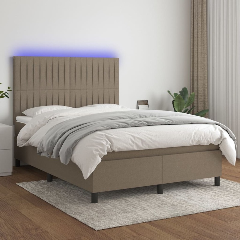 Sommier  lattes de lit et matelas et LED Taupe 140x200cm Tissu