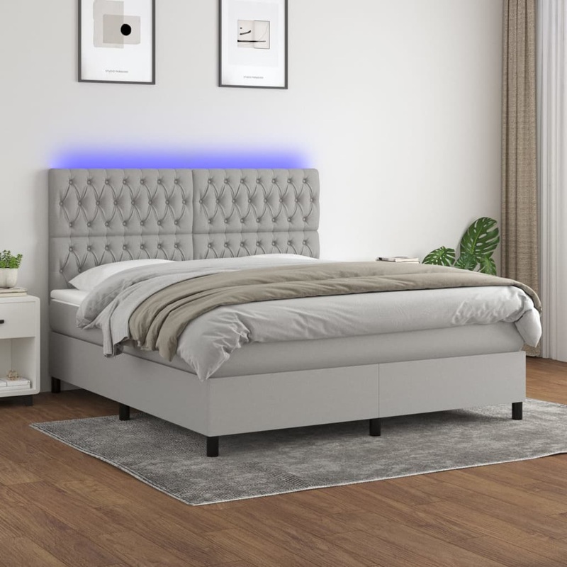 Sommier  lattes de lit matelas et LED Gris clair 160x200 cm