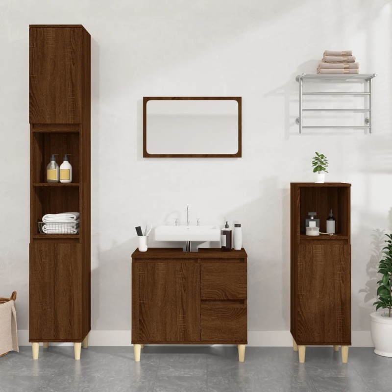Armoire de bain chne marron 65x33x60 cm bois d'ingnierie