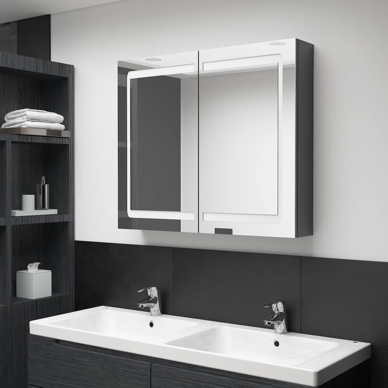 Armoire de salle de bain  miroir LED Gris brillant 80x12x68 cm