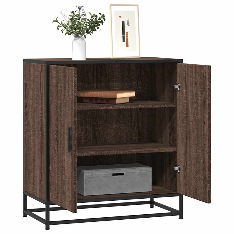 Buffet chne marron 68x35x76 cm bois d'ingnierie et mtal