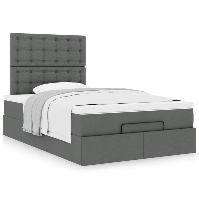 Cadre de lit ottoman avec matelas gris fonc 120x190 cm tissu