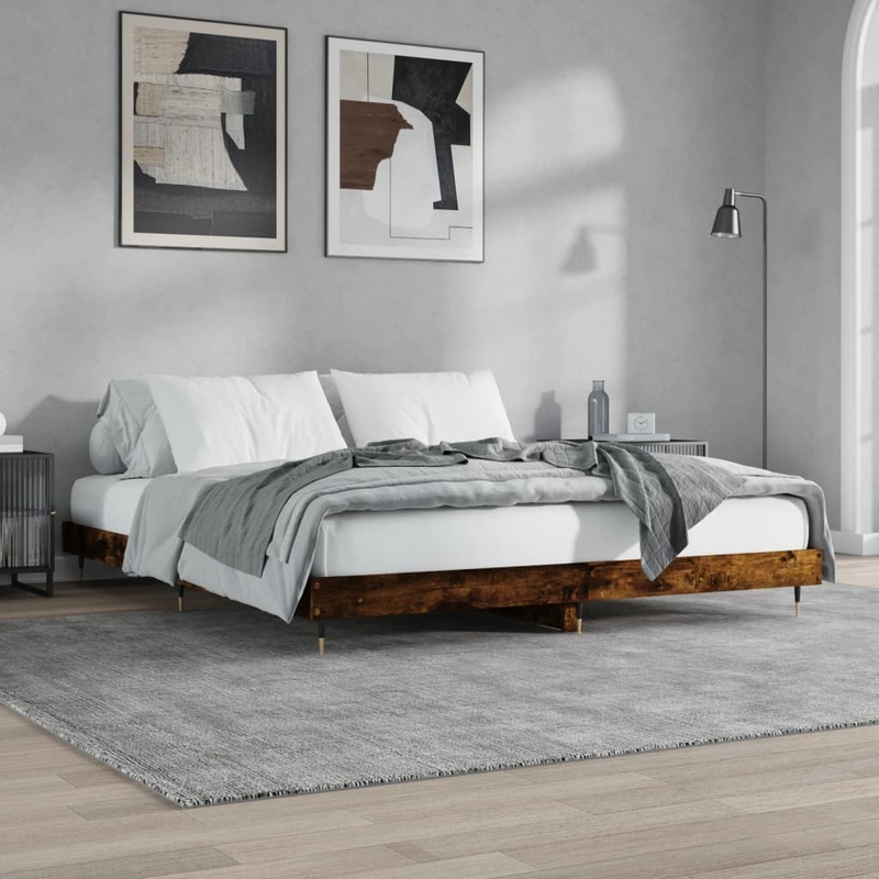 Cadre de lit sans matelas chne fum 200x200 cm bois ingnierie