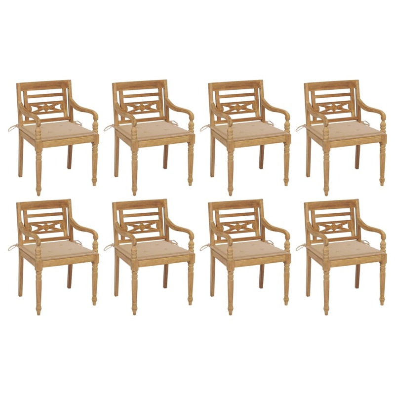 Chaises Batavia avec coussins lot de 8 Bois de teck solide