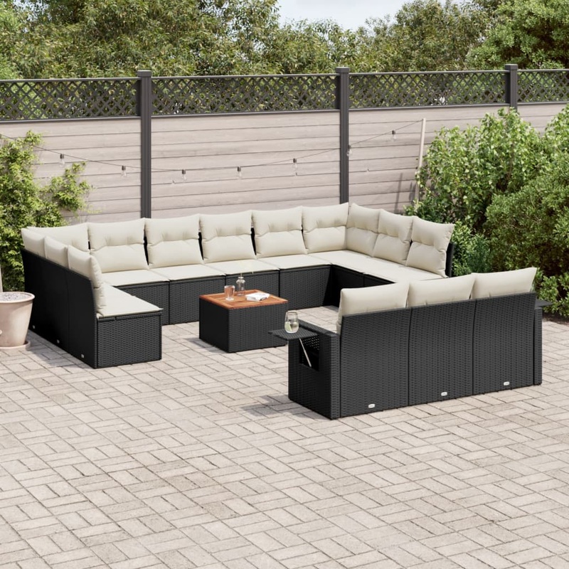 Salon de jardin avec coussins 14 pcs noir rsine tresse