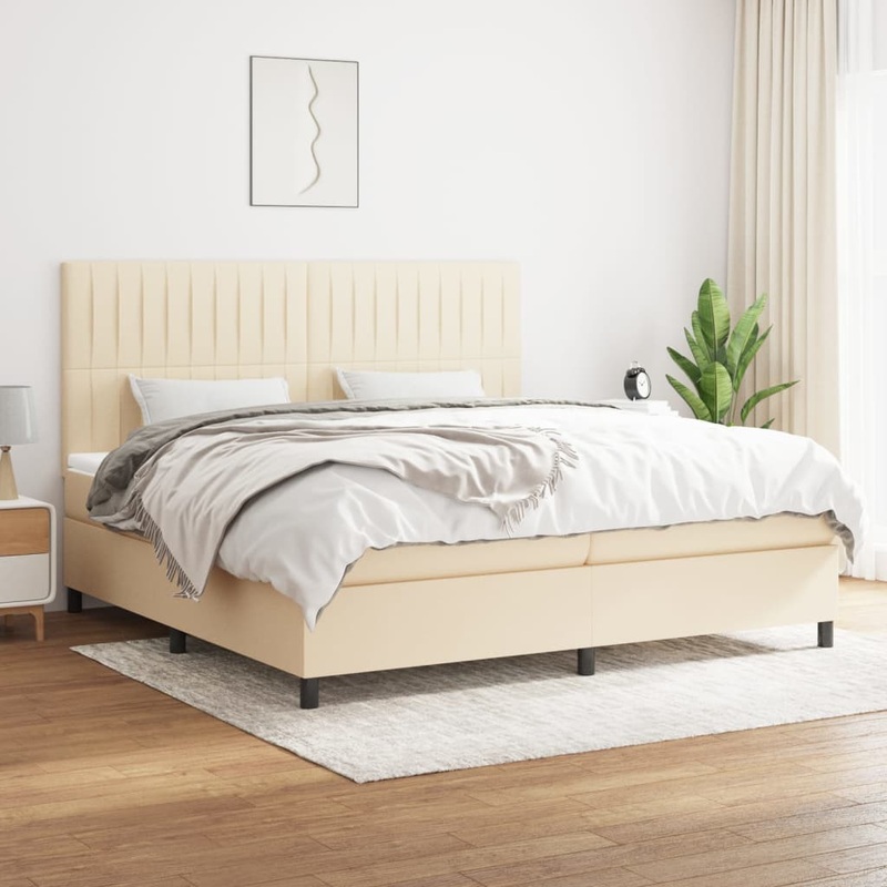 Sommier  lattes de lit avec matelas Crme 200x200 cm Tissu