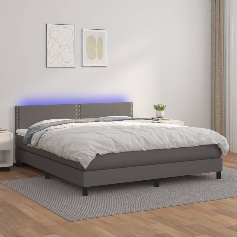 Sommier  lattes de lit avec matelas et LED Gris 180x200 cm