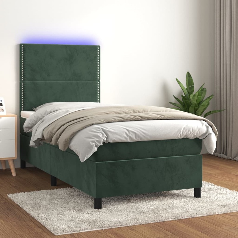 Sommier  lattes de lit avec matelas et LED Vert fonc 90x200cm