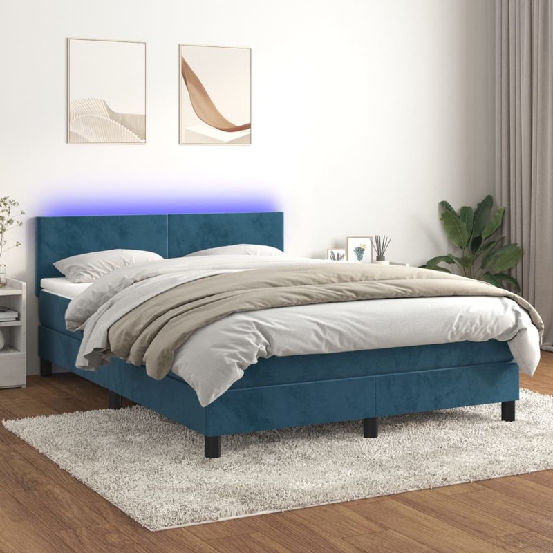 Sommier  lattes de lit avec matelas LED Bleu fonc 140x190 cm