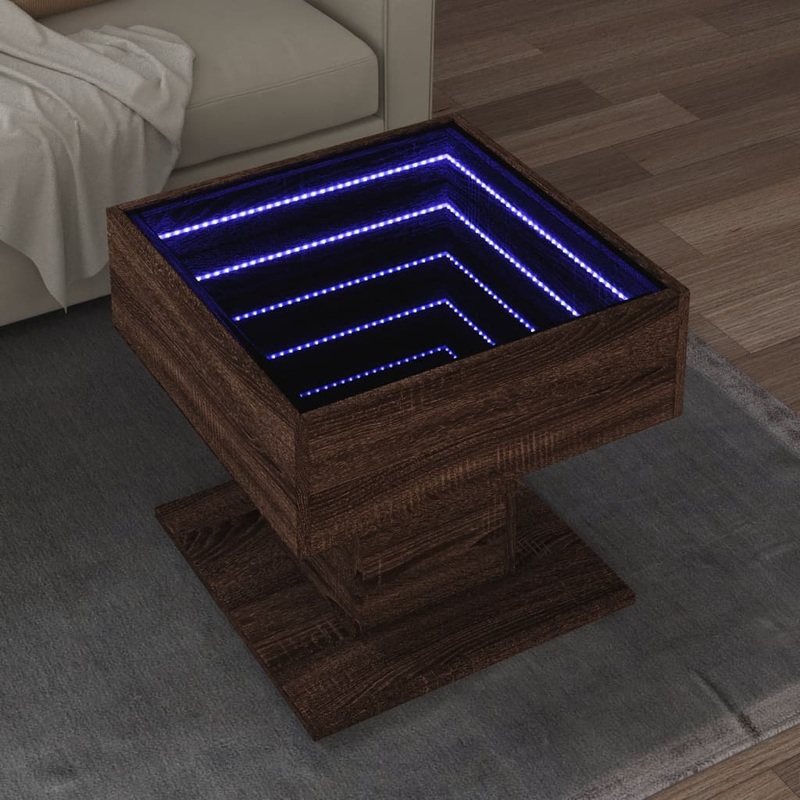 Table basse avec LED chne marron 50x50x45 cm bois d'ingnierie
