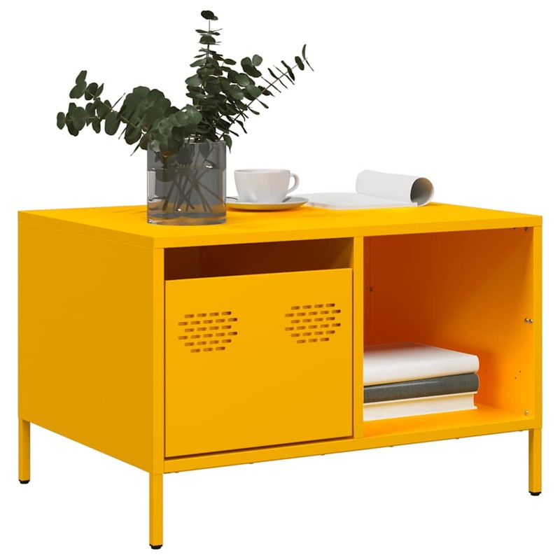 Table basse jaune moutarde 68,5x50x43,5 cm acier lamin  froid