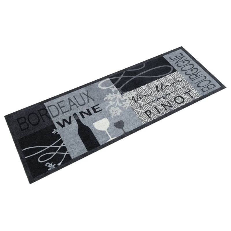 Tapis de cuisine lavable imprim Wine gris 45x150 cm