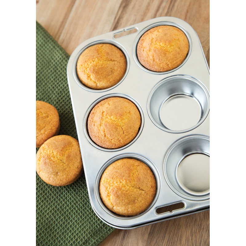 Stainless Steel Muffin Pan   6 Cup Regular Size  10.5" X 7.25" X 1.25"