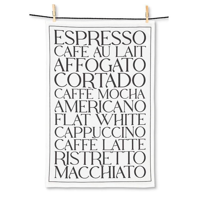 Coffee Types Text Kitchen Tea Towel - 18x28"