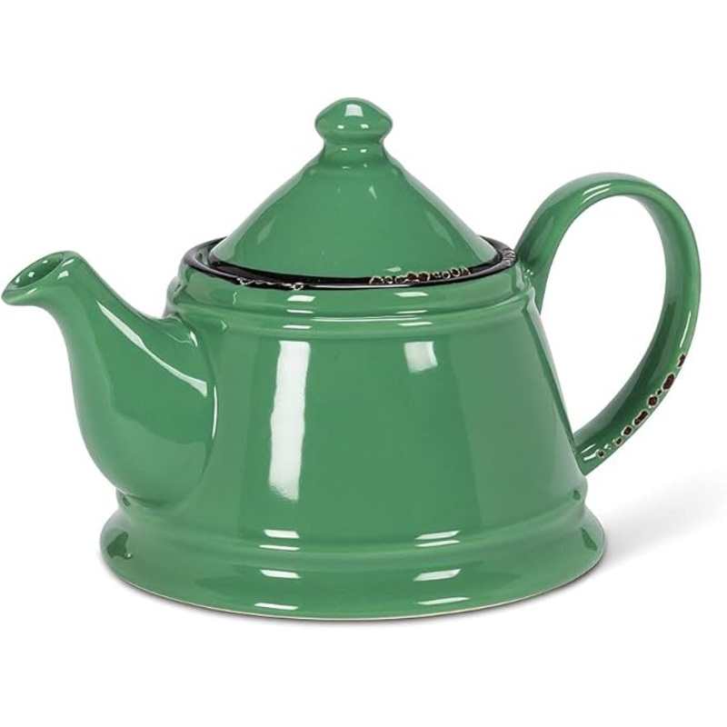 Enamel Teapot - Stoneware Teapot - Forest Green, 32oz (9" L)