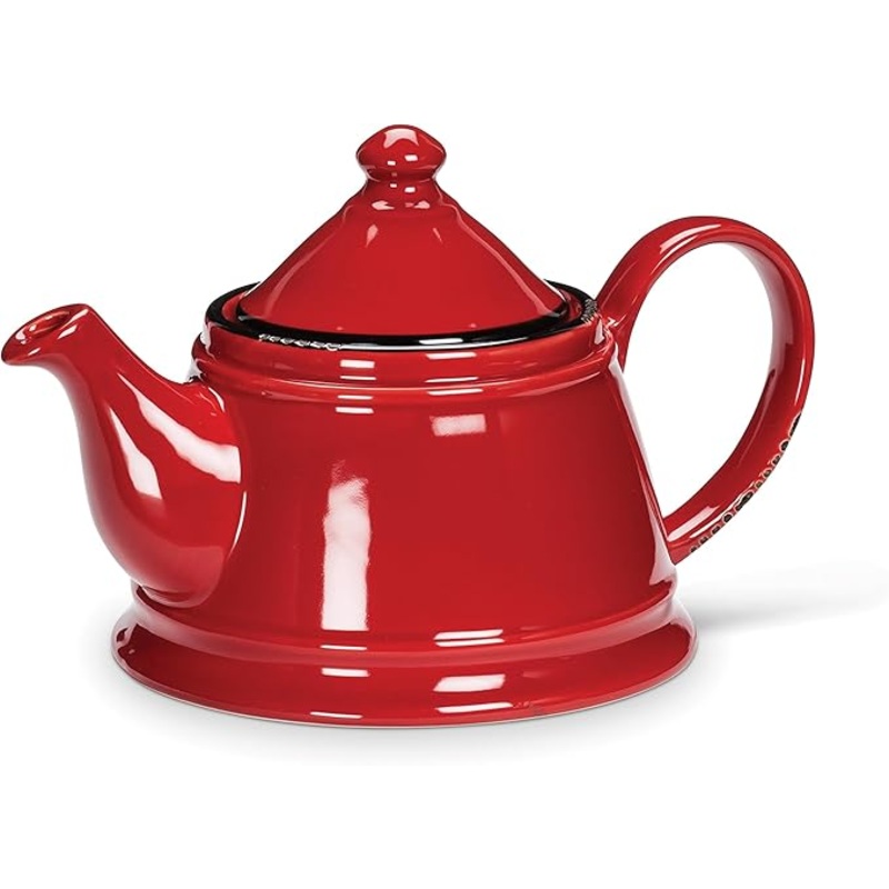 Enamel Teapot - Stoneware Teapot - Red, 32oz (9" L)