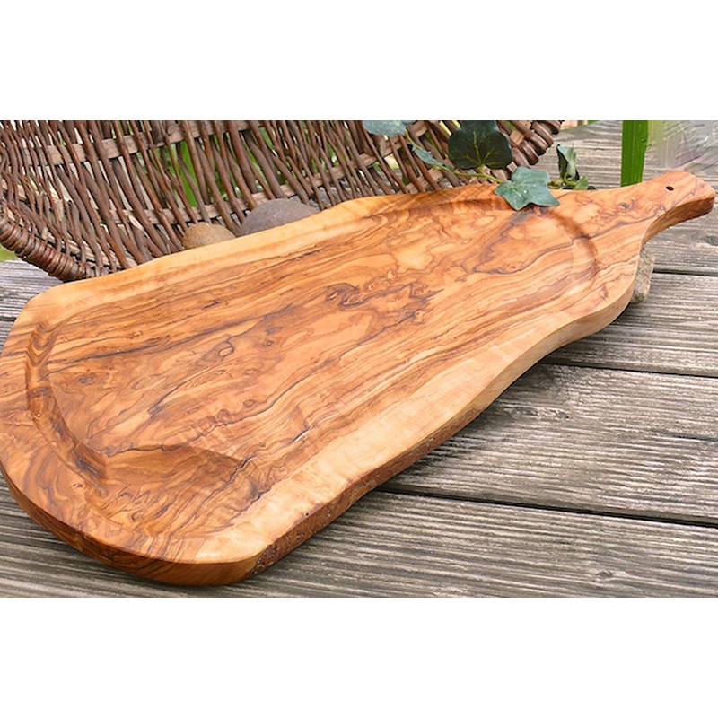 olivenholz-erleben - Carving board (L45-49cm) with juice rim & handle