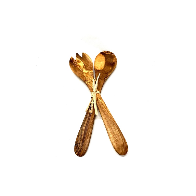olivenholz-erleben - Salad servers connected to raffia ribbon MEDIUM 30 cm