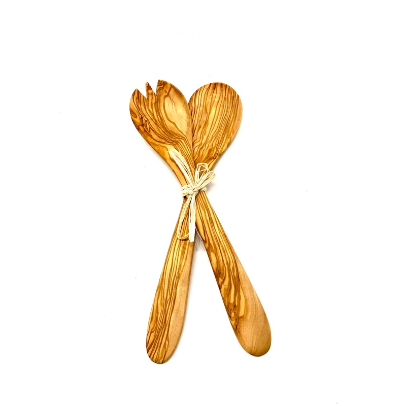 olivenholz-erleben - Salad Servers Connected with Bast Ribbon Large 36 cm