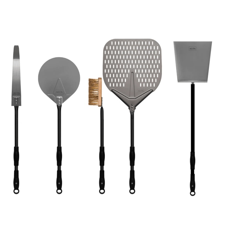 Alfa 48" Large Pizza Peel Kit (Peel / Turner / Brush / Rake / Shovel) - AC-5PCLWPEELSET