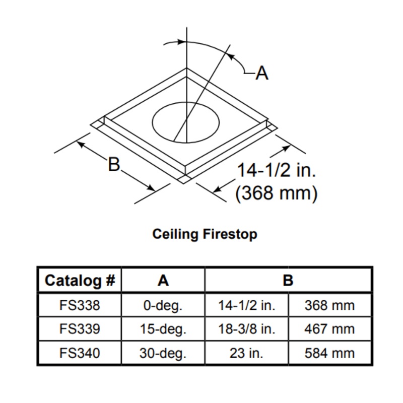 Heat & Glo Firestop for 15 Degree angular flue - FS339