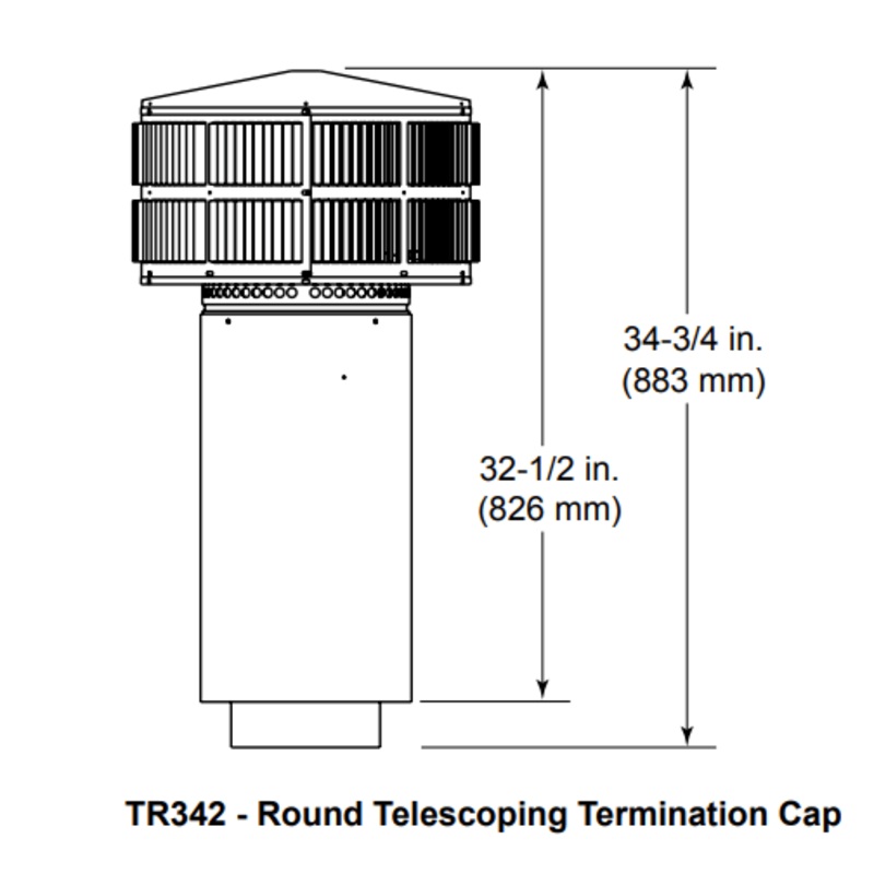 Heat & Glo Round telescoping termination cap with storm collar - TR342-B
