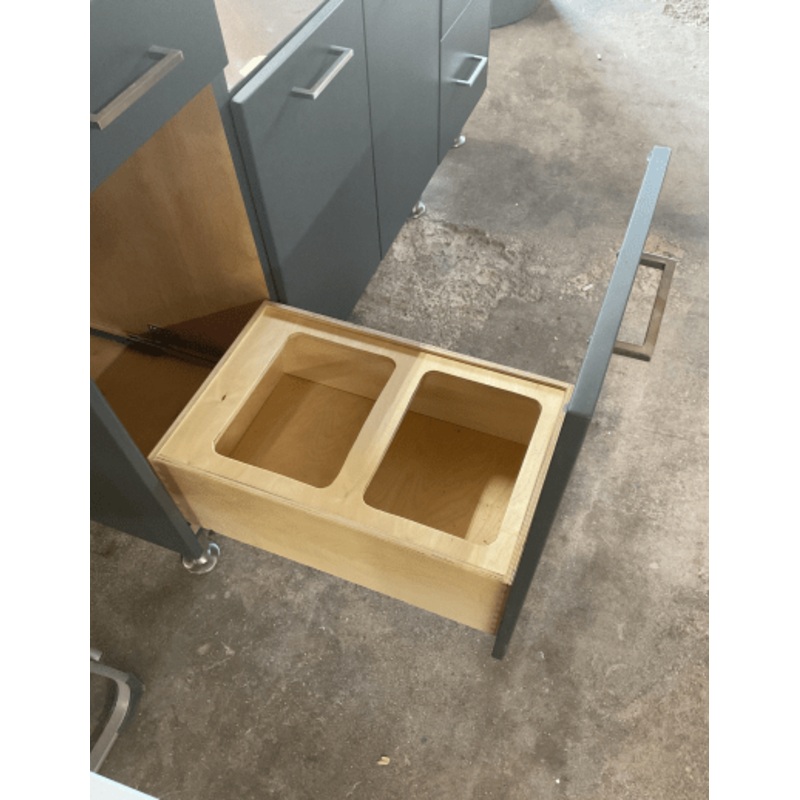 Precise Design Cabinetry - 1 Drawer 1 Door Cabinet with 2 Bin Garbage Pullout (18")