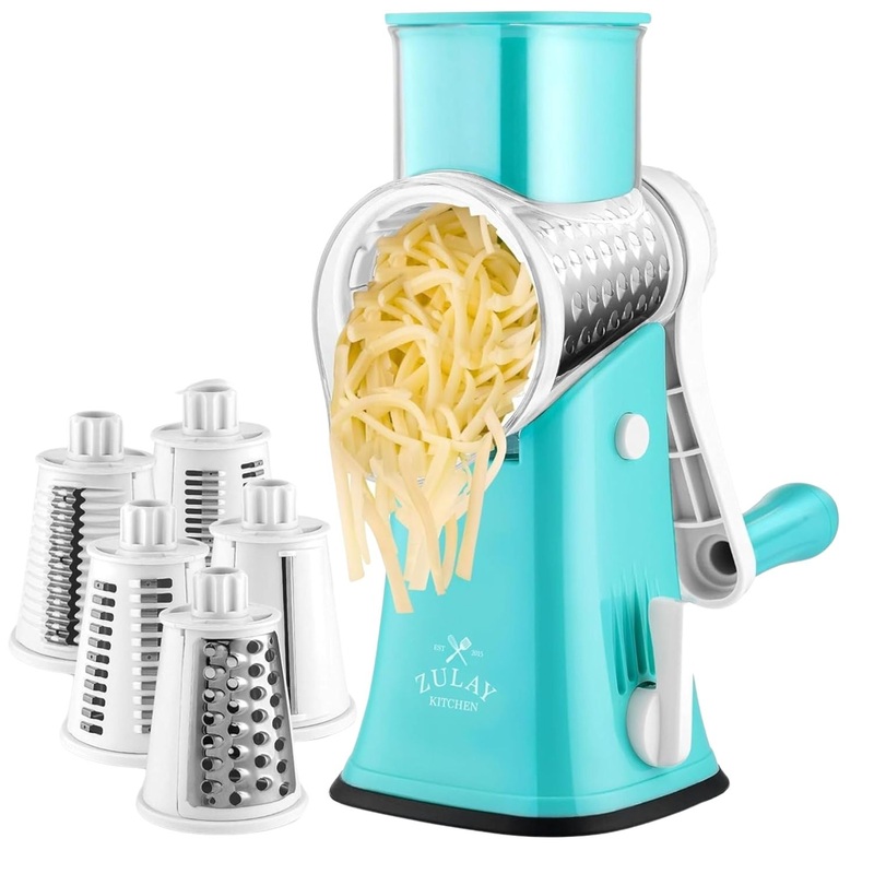 Zulay Kitchen Rotary Cheese Grater with 5 Interchangeable Drums: Aqua