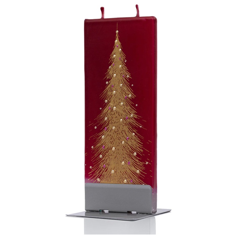 Flatyz Candle: Gold Christmas Tree on Red