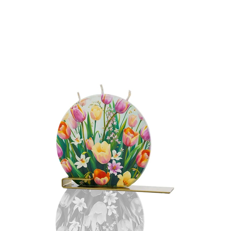 Flatyz Round Candle: Spring Tulips & Flowers