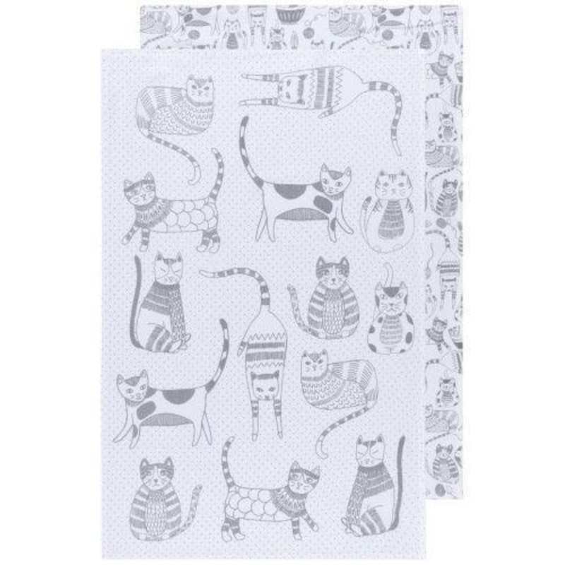 NOW Designs Floursack Towels (Set of 2): Cats, London Gray